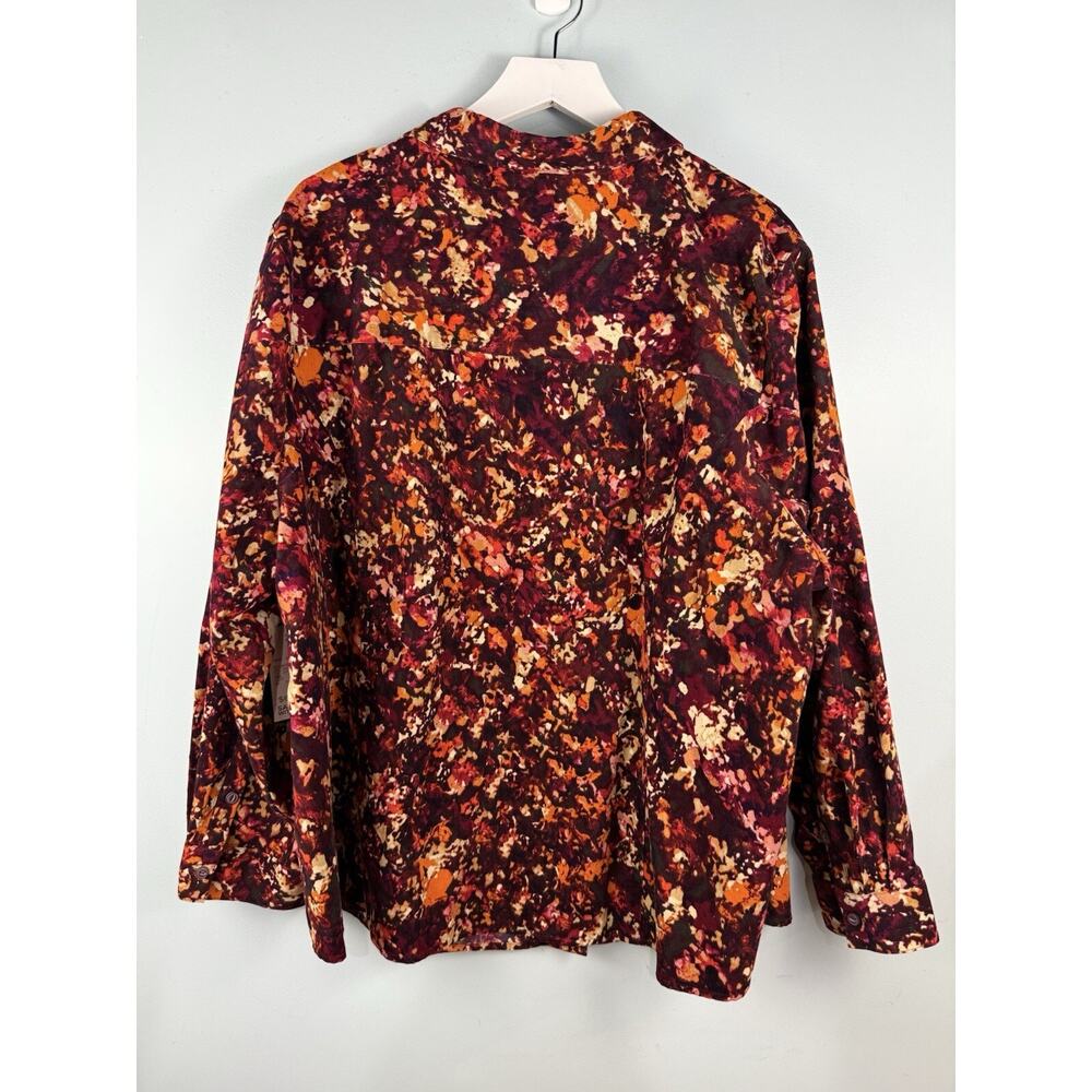 Catherines Button Down Shirt Women 2X Brown Corduroy Long Sleeve Abstract Print - Picture 4 of 7